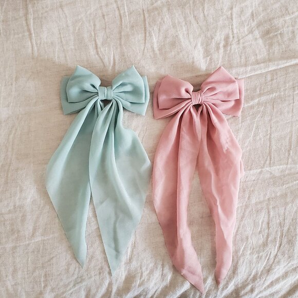 Long Tail Hair Bow Clips (2 pc) - Picture 1 of 5